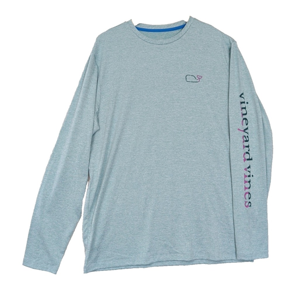 Vineyard Vines Harbor Performance Tee Shirt‎ Long Sleeve Mens M Blue Green Beach